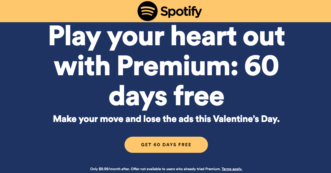 Premium Free 60 Days Valentines Spotify